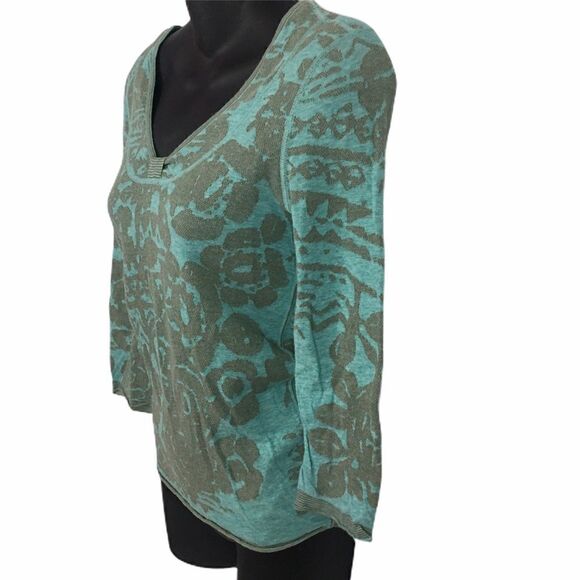 Nic+Zoe blue beige floral v-neck sweater small - Picture 2 of 6